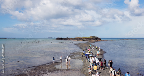 Low tide walking path connect Kueibishan and Chi Yu Island at Penghu of Taiwan photo