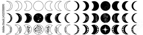 Moon Phase icon vector set. Mystic Celestial illustration sign collection. Boho Moon symbol or logo.