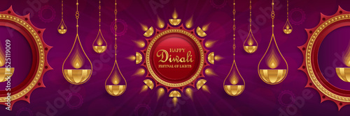 Happy Diwali vector illustration. Festive Diwali and Deepawali card. The Indian festival of lights