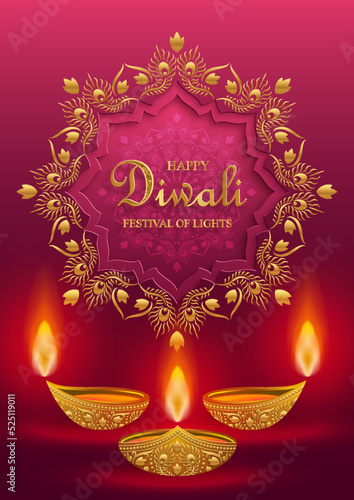 Happy Diwali vector illustration. Festive Diwali and Deepawali card. The Indian festival of lights
