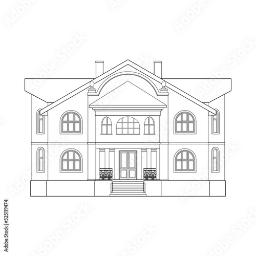 Beautiful two-story house with columns. Vector illustration photo