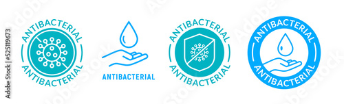 Antibacterial soap logo antiseptic bacteria clean medical symbol. Anti bacteria vector label design