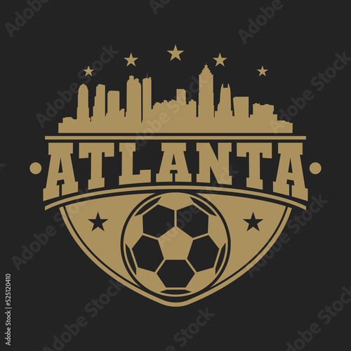 Atlanta, GA, USA Football Gold Skyline City Silhouette Vector. Soccer Design Style Icon Symbols. Sport Ball Emblem Badge.