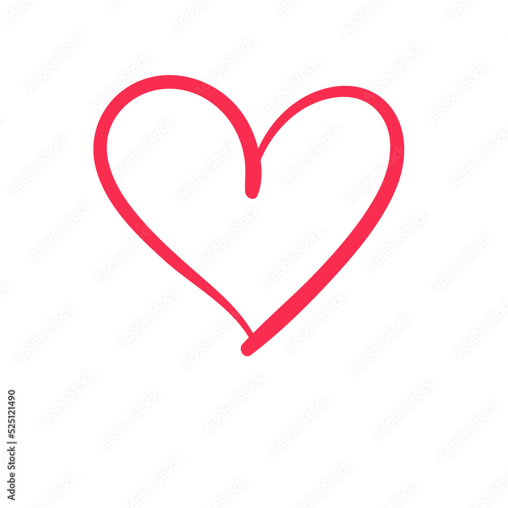 Red heart shaped hand drawn line drawing For adorning the love of a young couple. Red heart shaped hand drawn line drawing For adorning the love of a young couple.