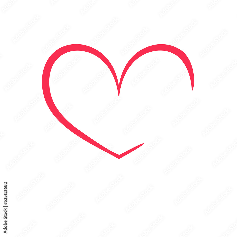 Red heart shaped hand drawn line drawing For adorning the love of a young couple.