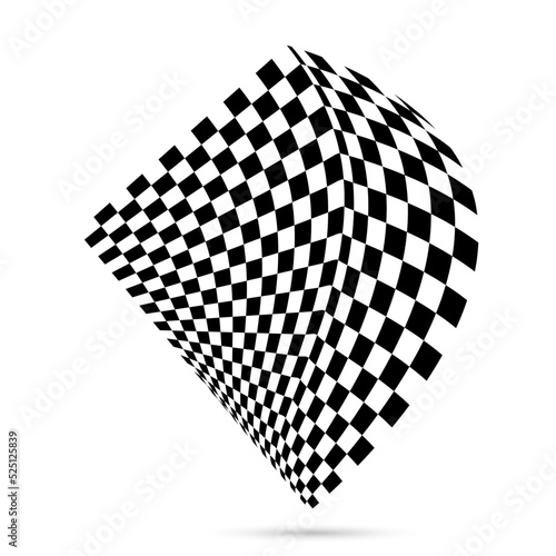 Distorted, deformed grids from checkered pattern. Abstract dynamical warp. Vector deformation of geometric shape. Isolated illustration on white background.
