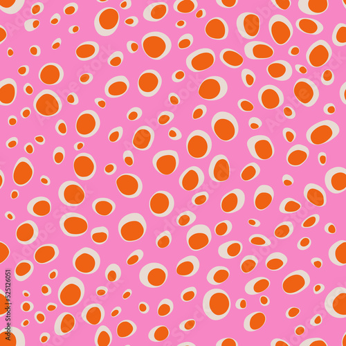Retro 70s style funky dots seamless pattern. Pink and red psychedelic abstract pattern design.