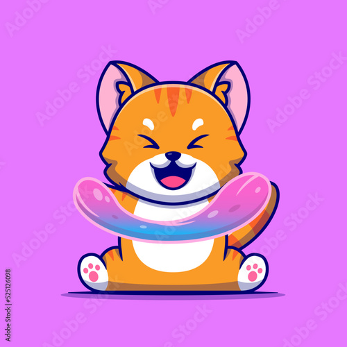 Cute Cat Playing Slime Cartoon Vector Icon Illustration. Animal Nature Icon Concept Isolated Premium Vector. Flat Cartoon Style