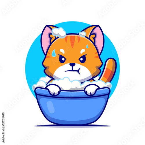 Angry Cat Bath In Tub Cartoon Vector Icon Illustration. Animal Nature Icon Concept Isolated Premium Vector. Flat Cartoon Style