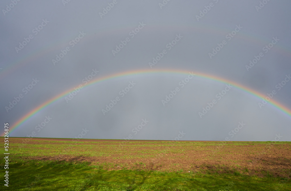 rainbow in the field,a rainbow appeared in the sky in the field in spring rainbow in the field,a rainbow appeared in the sky in the field in spring