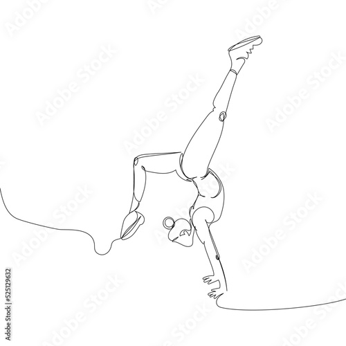 Woman doing yoga, handstand one line art. Continuous line drawing sports, fitness, physical education, athletics, asanas, strength, athletic body, athlete, girl, gym, stretching, sexy body.