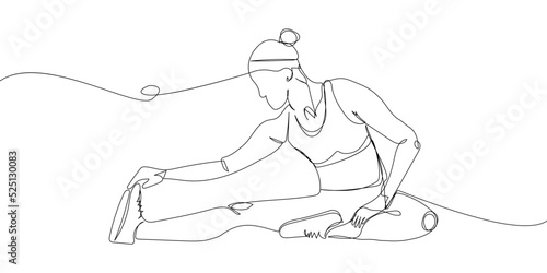 Woman doing stretching, half twine one line art. Continuous line drawing sports, fitness, athletics, strength, athletic body, yoga asana, athlete, girl, gym, butt workout, stretching, sexy body.
