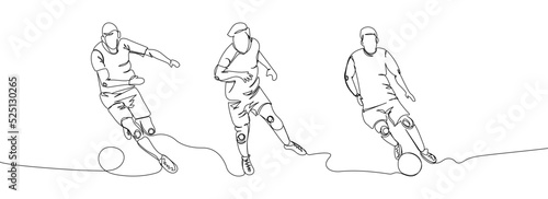 Soccer players set one line art. Continuous line drawing game, sport, football, activity, ball, training, running, cleats, striker, forward, winger, midfielder.