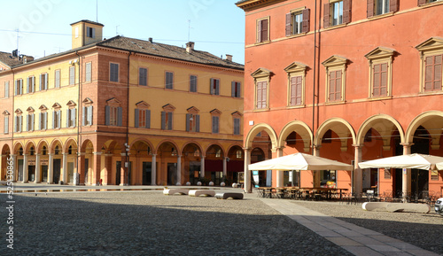 Piazza Roma and the Military Academy in Modena in Emilia-Romagna. It is known for its balsamic vinegar, opera and Ferrari and Lamborghini sports cars.