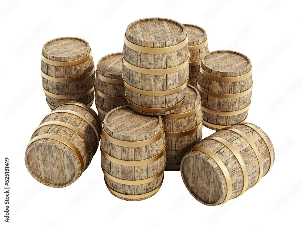 Aged wine barrel isolated on white background. 3D illustration