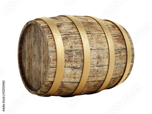 Aged wine barrel isolated on white background. 3D illustration