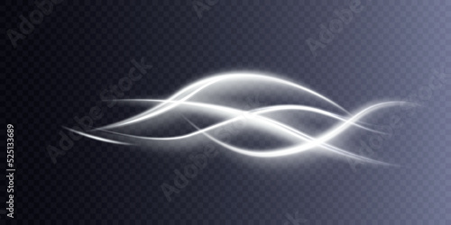 Abstract wavy light line on a transparent background. Dynamic bright light effect. vector png
