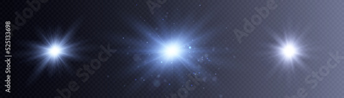 Glowing light effects collection of blue stars and glare translucencies. Optical flare objects Vector