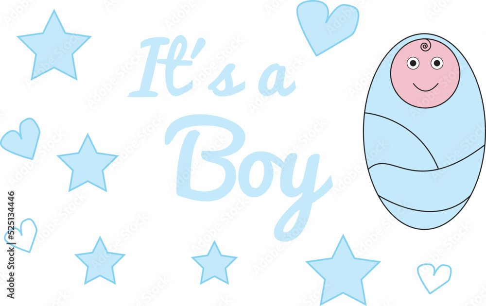 Cartel de anuncio nacimiento niño. Icono vector