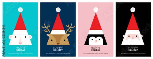 happy merry christmas card with cute characters