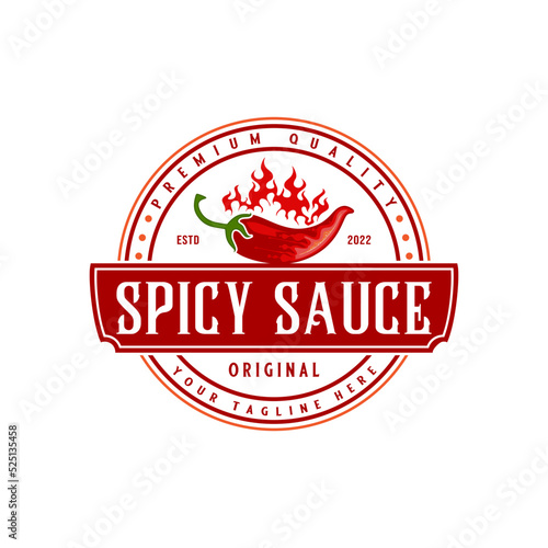 spicy chili vector logo design. red chili and fire concept, for spicy food product label
