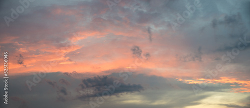 Quadro em tela soft sky background with grey thunderclouds and pink afterglow