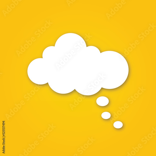 White Cloud Sticker isolated on yellow Speech Bubble. Vector Illustration