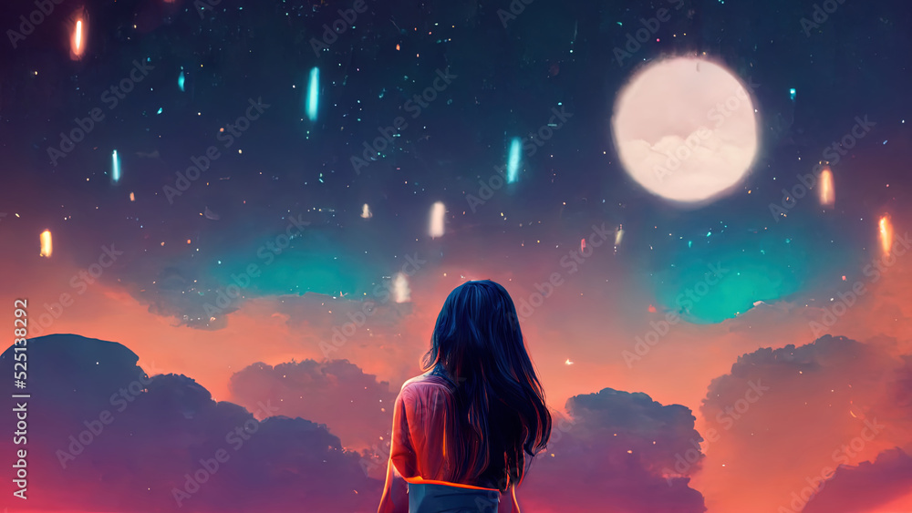 Stargazing Stars Night Sky Scenery Anime Art 4K Phone iPhone Wallpaper #574a