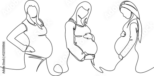 Pregnant women. Line art happy motherhood. Vector illustration set health pregnant