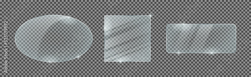 Set of glass plates isolated on a transparent background