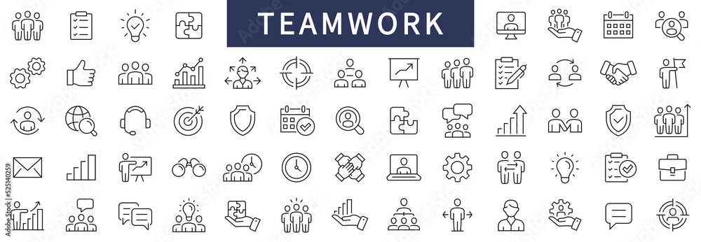 Teamwork and Business people icons set. Teamwork thin line icon. Business icons. Vector illustration