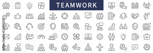 Teamwork and Business people icons set. Teamwork thin line icon. Business icons. Vector illustration