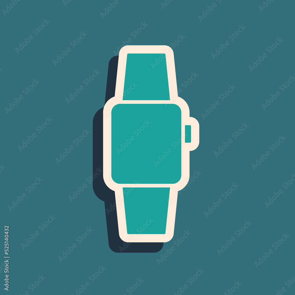 Green Smartwatch icon isolated on green background. Long shadow style. Vector