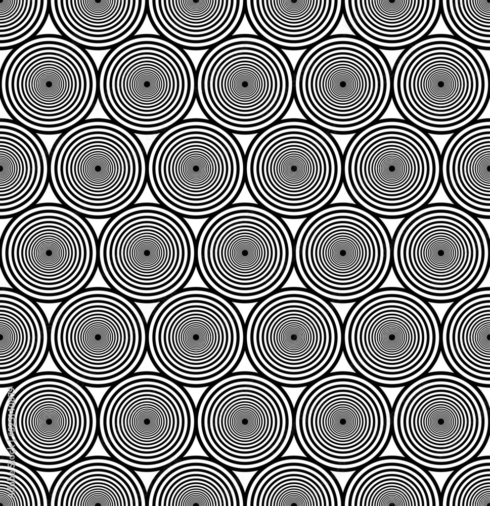 Seamless geometric pattern of concentric circles with halftone effect in black and white color Seamless geometric pattern of concentric circles with halftone effect in black and white color
