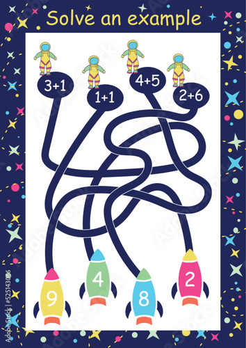Math education for children. Logic puzzle game with maze for kids.