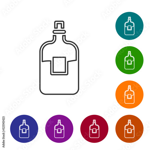 Black line Glass bottle of vodka icon isolated on white background. Set icons in color circle buttons. Vector