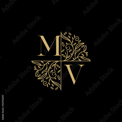 MV circle floral wedding logo initial logo design which is good for branding
