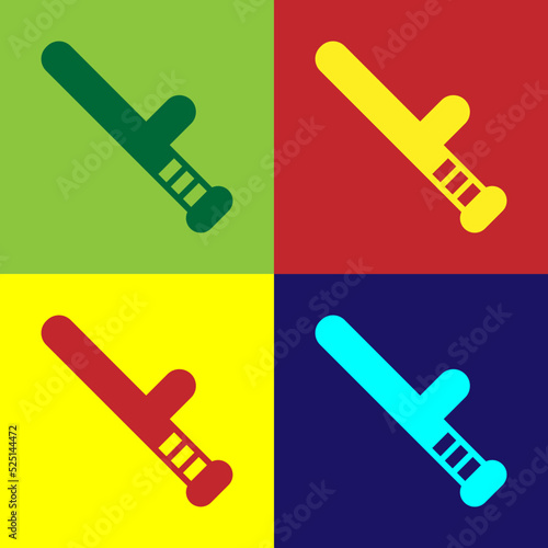 Pop art Police rubber baton icon isolated on color background. Rubber truncheon. Police Bat. Police equipment. Vector