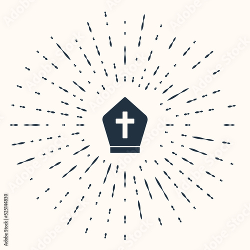 Grey Pope hat icon isolated on beige background. Christian hat sign. Abstract circle random dots. Vector