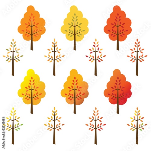 simple trees with autumn colors vector illustrations