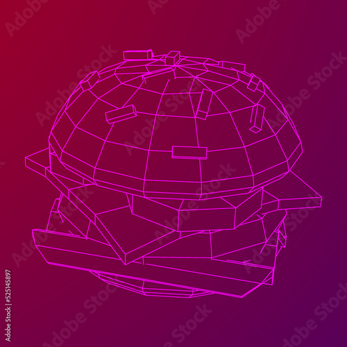Hamburger or cheeseburger wireframe low poly mesh