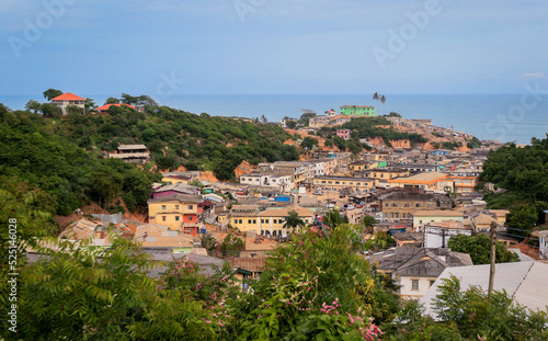 Panoramic View to the Cape Coast Downtown Houses among Green Trees in Ghana, West Africa 