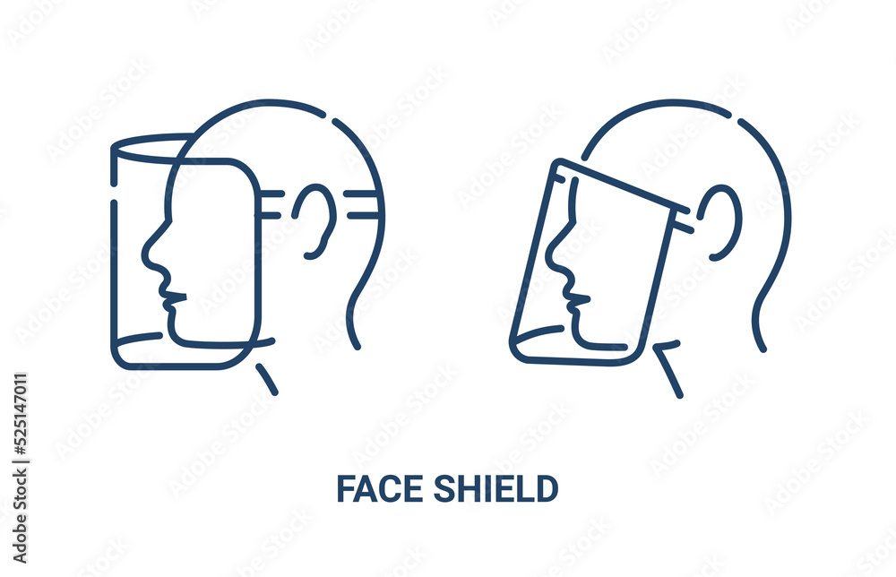 Face shield mask icon. Face glasses eye protection safety vector outline screen visor Face shield mask icon. Face glasses eye protection safety vector outline screen visor