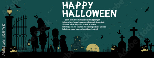 silhouette of kids with Halloween costume
