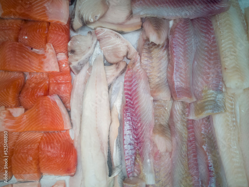 Close-up of a display of fresh fish at the fishmonger's