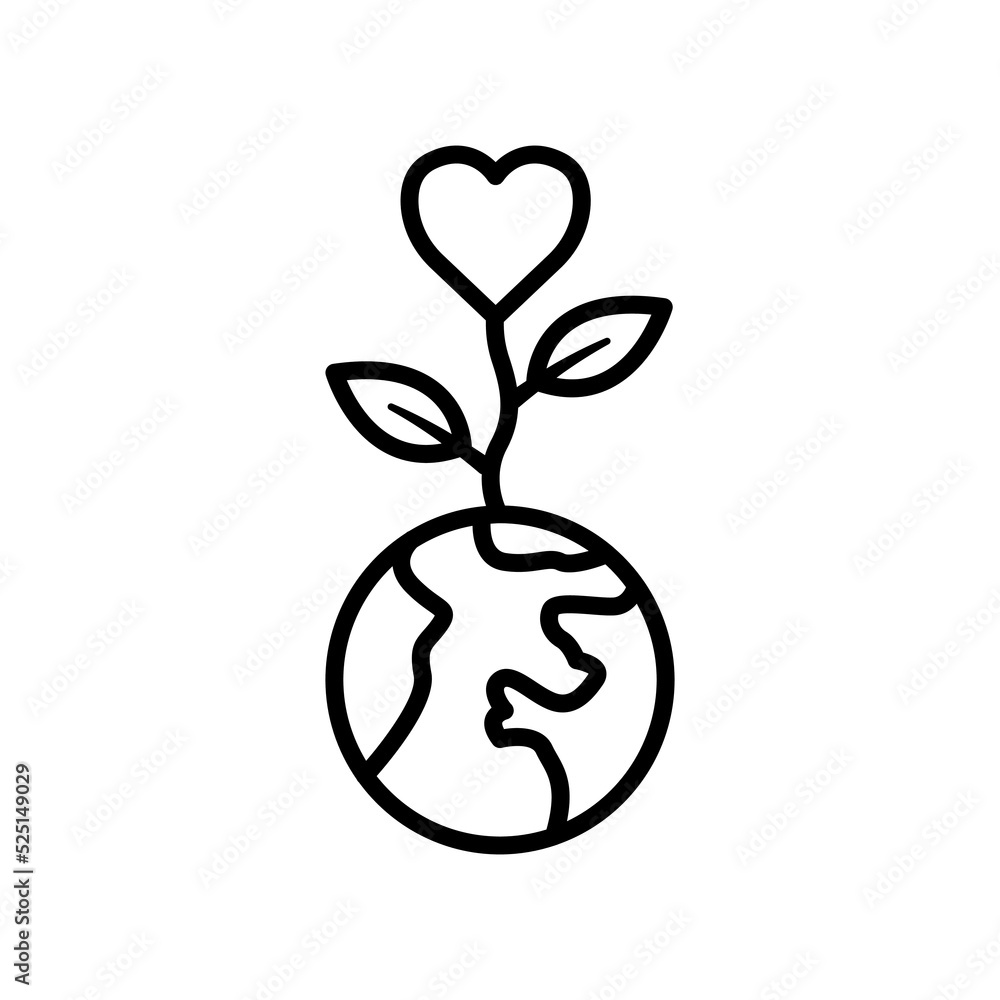 Earth icon with plant and heart. icon related to charity, International day of charity. Line icon style. Simple design editable Earth icon with plant and heart. icon related to charity, International day of charity. Line icon style. Simple design editable