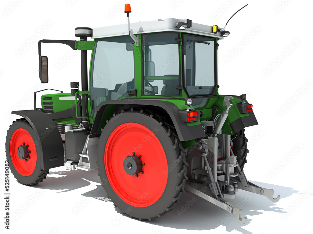 Obraz premium 3D rendering of Farm Tractor model on white background