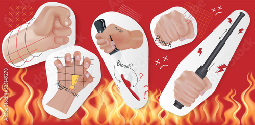 Hand Agression Realistic Collage Composition