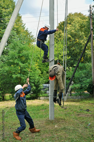 Quadro em tela Removal of an electrocuted worker from a support