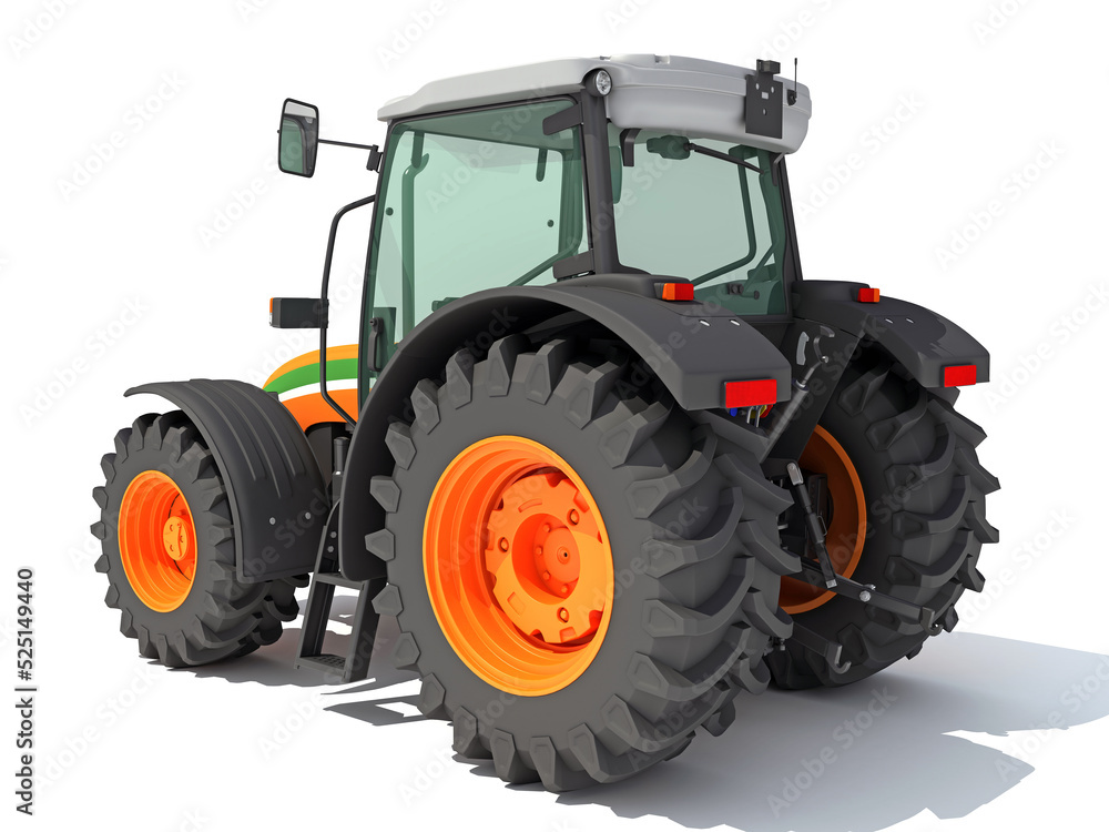 3D rendering of Farm Tractor model on white background 3D rendering of Farm Tractor model on white background